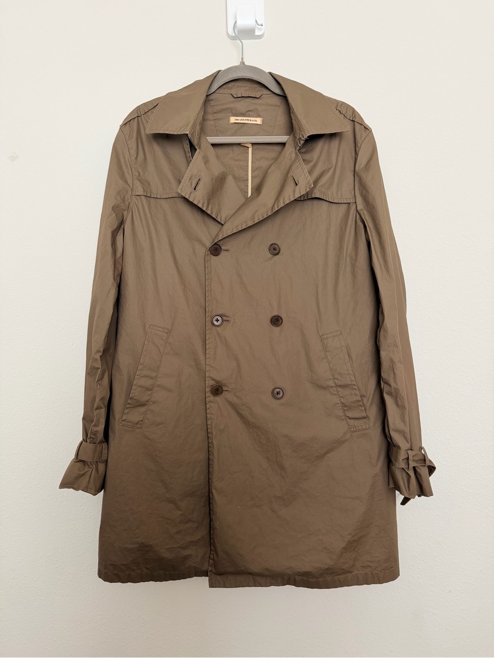 John Varvatos Vintage Taupe Brown Double-Breasted 100% Cotton Trench Coat Size M